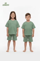 Kids Plain Tee & Shorts Loungewear Set - Smgarment's